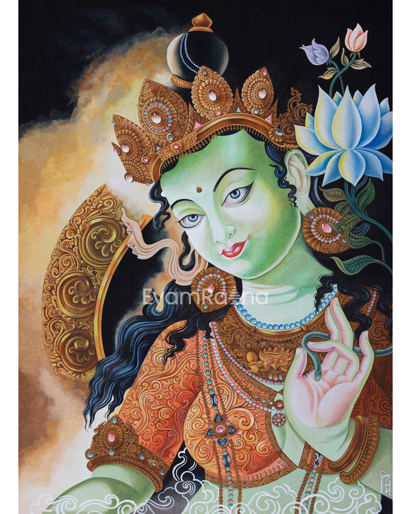 Green Tara Mantra Symbol Newari Print