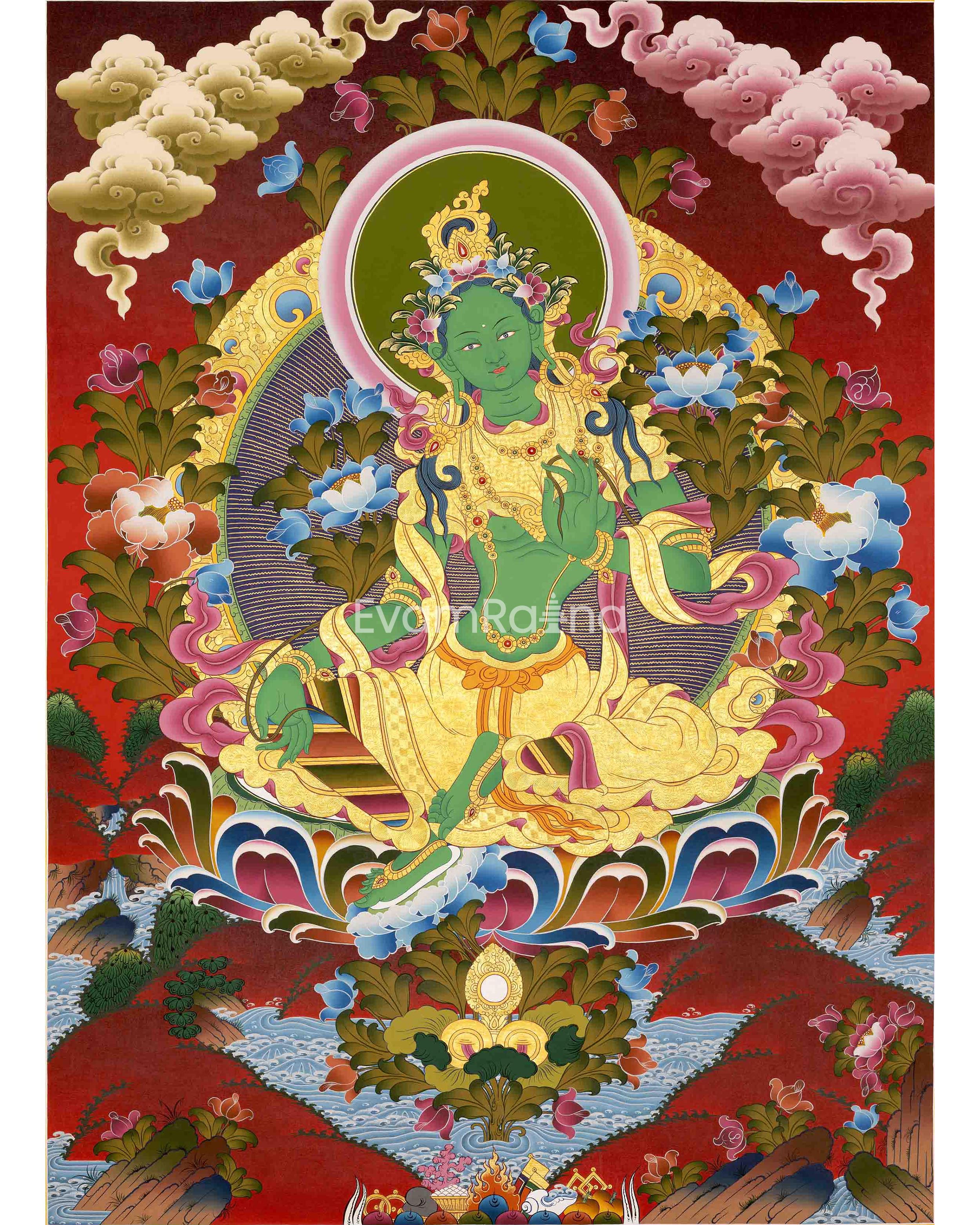 Green Tara Thangka Painting