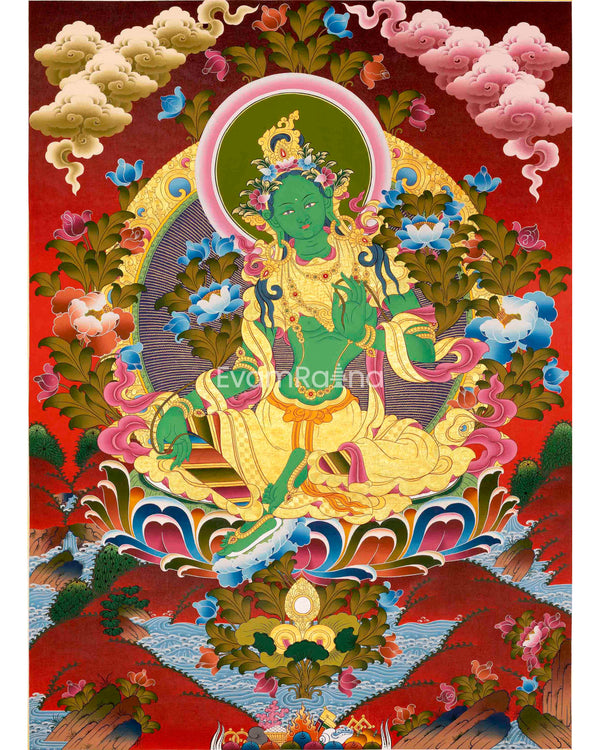 Green Tara Thangka Painting