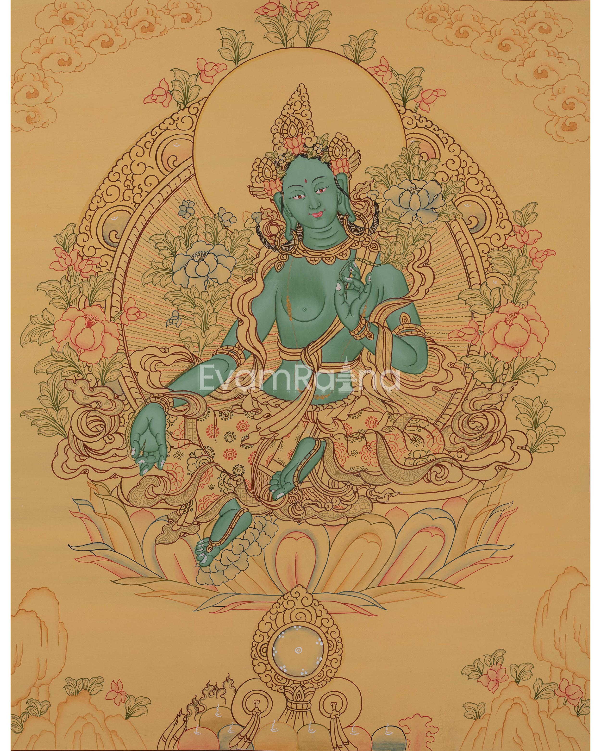 Beautifully Hand-Painted Green Tara