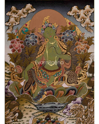 Original Hand-Painted Green Tara Thangka