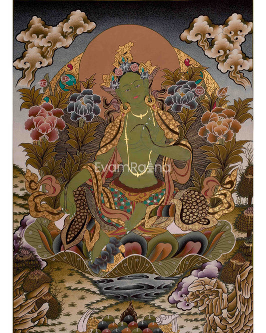 Original Hand-Painted Green Tara Thangka