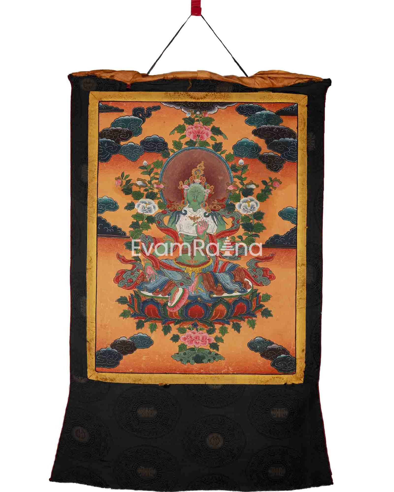 Green Tara Thangka with Brocade