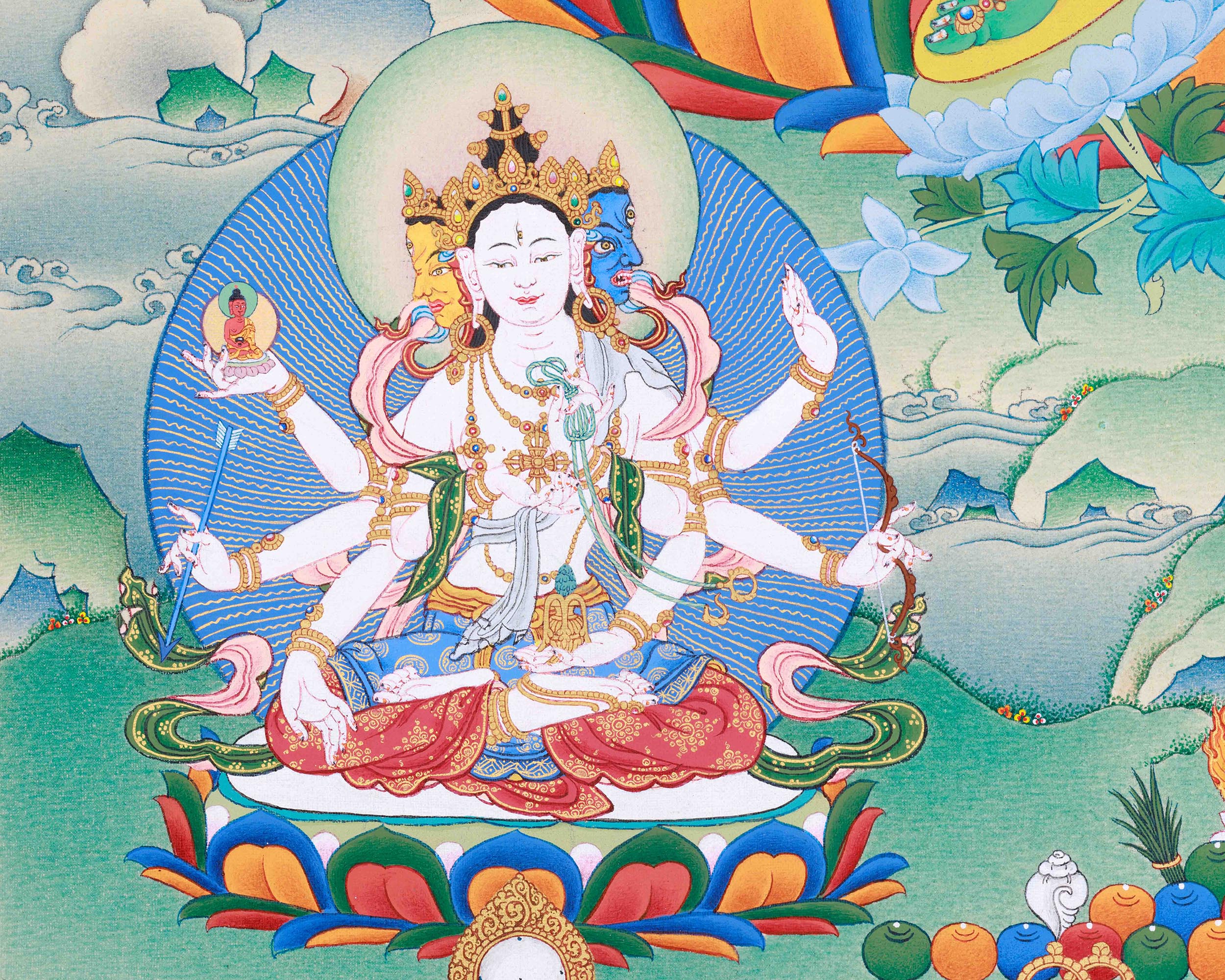 Radiant Green Tara Thangka Print, with Ushnisha (Namgyalma) and Pannasavari