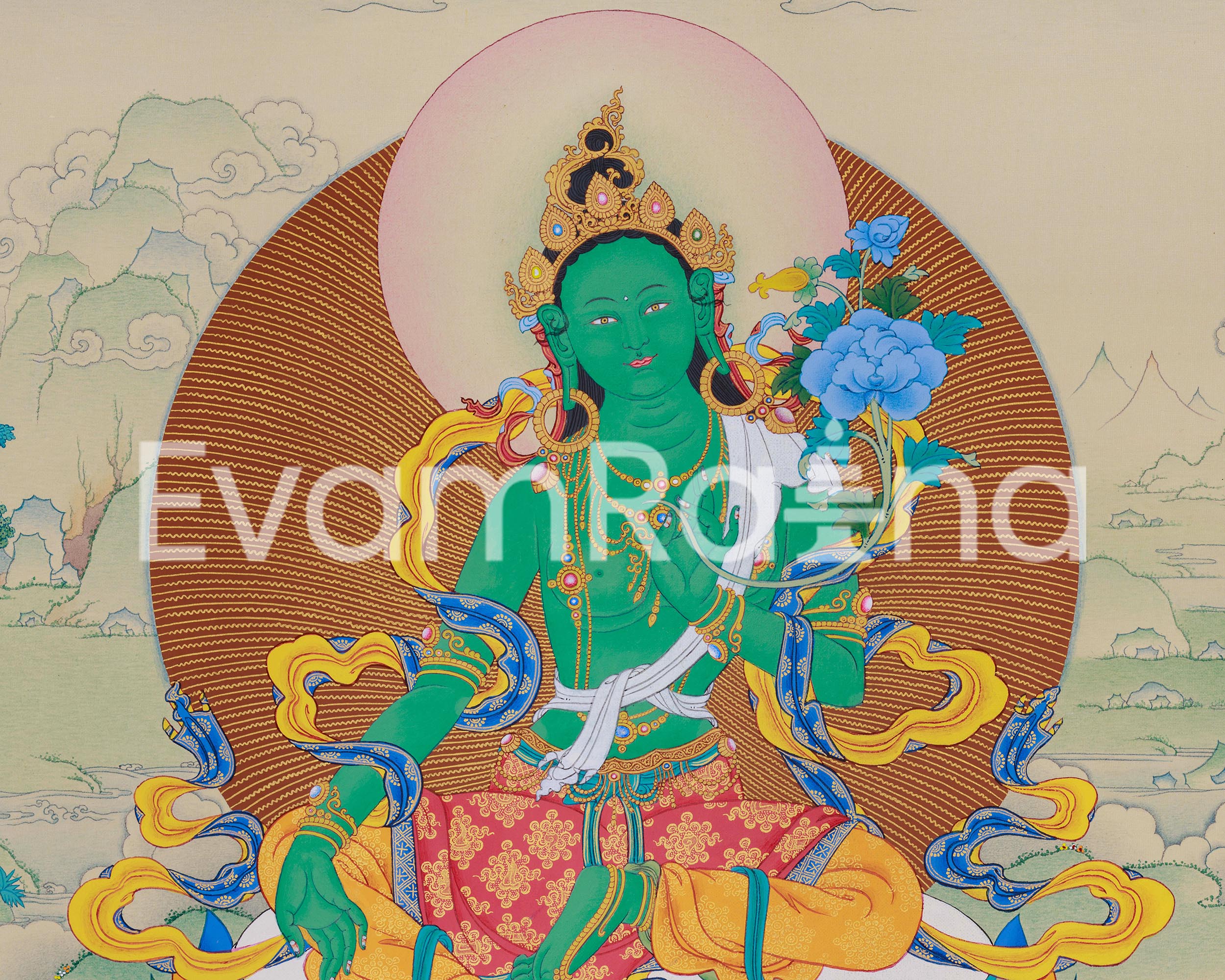 Mother Tara's Thangka Print | High Quality Green Tara Spiritual Reflection