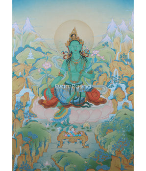 High-Quality Mother Green Tara Thangka Print | Goddess of Compassion | Buddhist Gifts