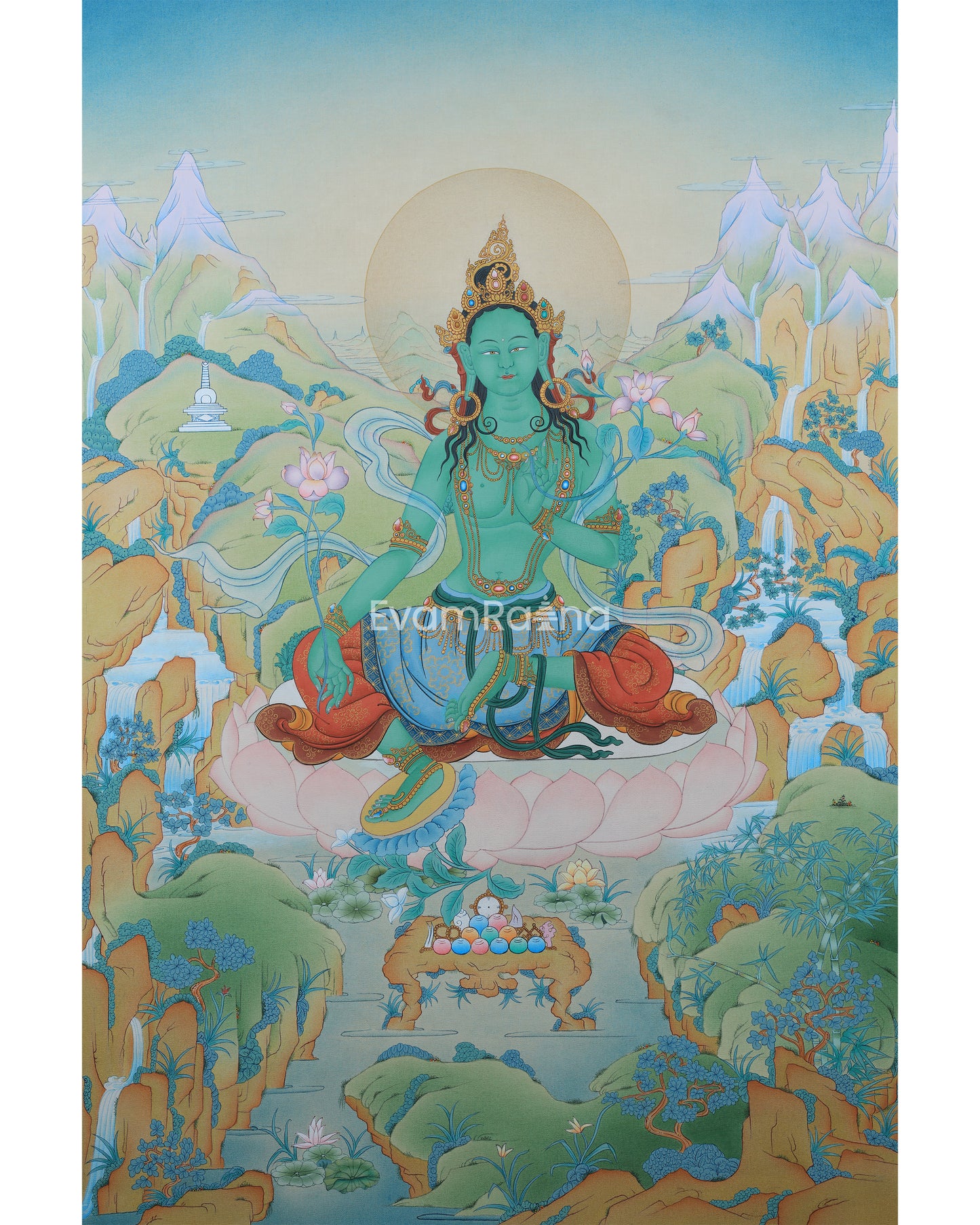 High-Quality Mother Green Tara Thangka Print | Goddess of Compassion | Buddhist Gifts