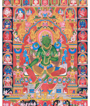 Green Tara and Divine Deities Thangka 