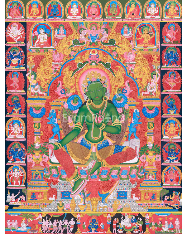 Green Tara and Divine Deities Thangka 