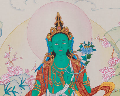 Goddess Jetsun Drolma (Green Tara) Thangka | Unique Tibetan Artistry of Supreme Mother