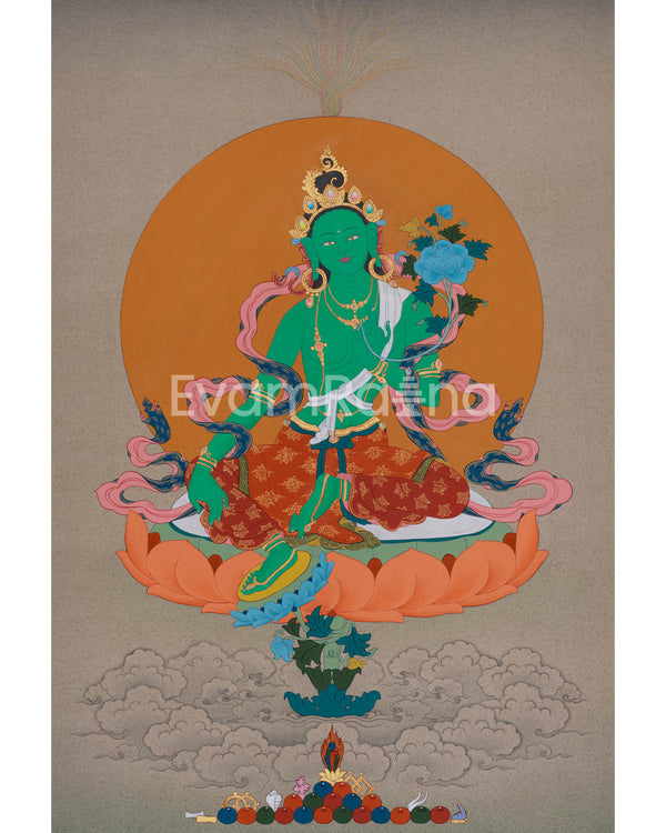 The Compassionate Female Bodhisattva Green Tara | Tibetan Goddess Artwork