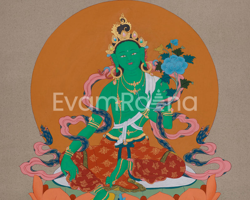 The Compassionate Female Bodhisattva Green Tara | Tibetan Goddess Artwork