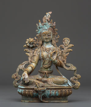 Handcrafted Green Tara Sculpture | Tibetan Goddess of Compassion and Protection