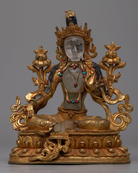 Green Tara Crystal Goddess Statue