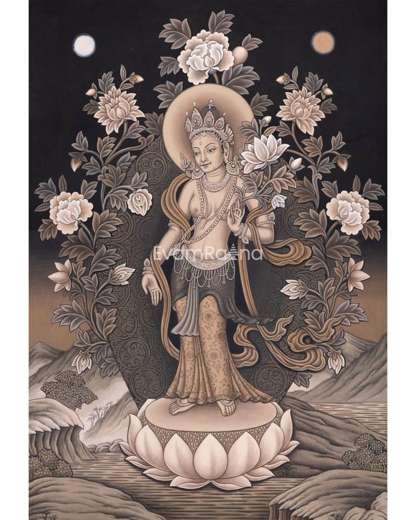 Mother Tara Mantra Practice Thangka Print | Newari Pauba Print For Mindfulness & Meditation