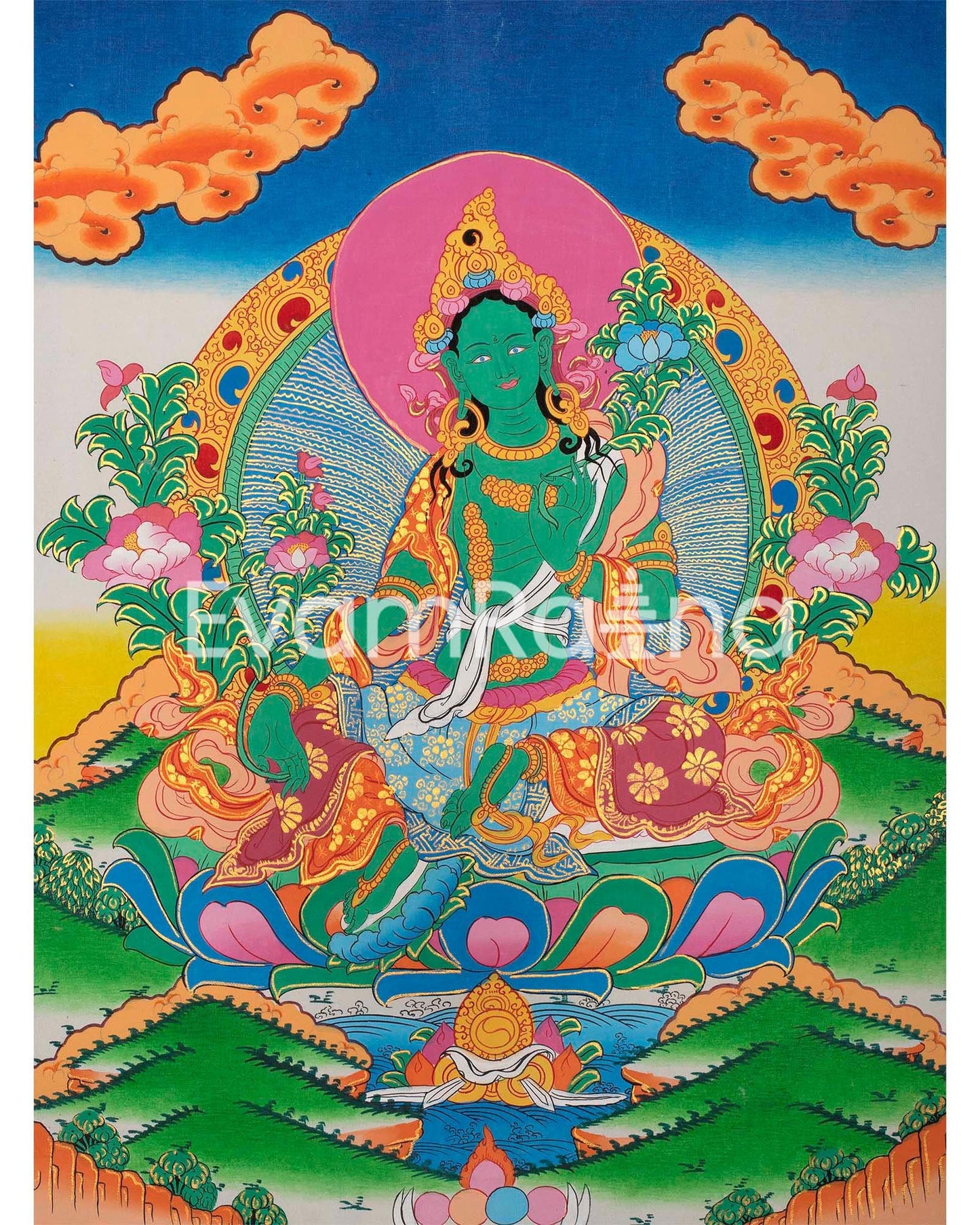 Vintage Green Tara Thangka