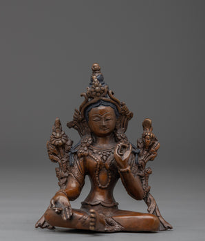 Compassionate Green Tara | Sacred Handcrafted Copper Statue