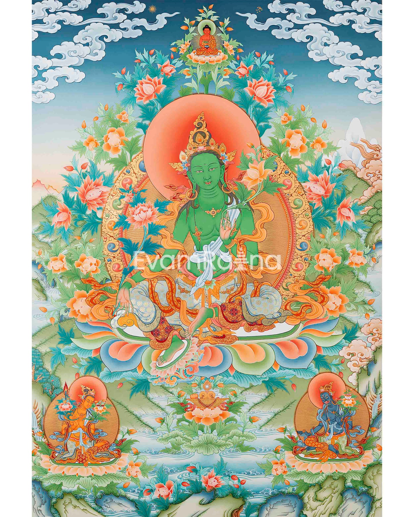 Green Tara Thangka Digital Prints