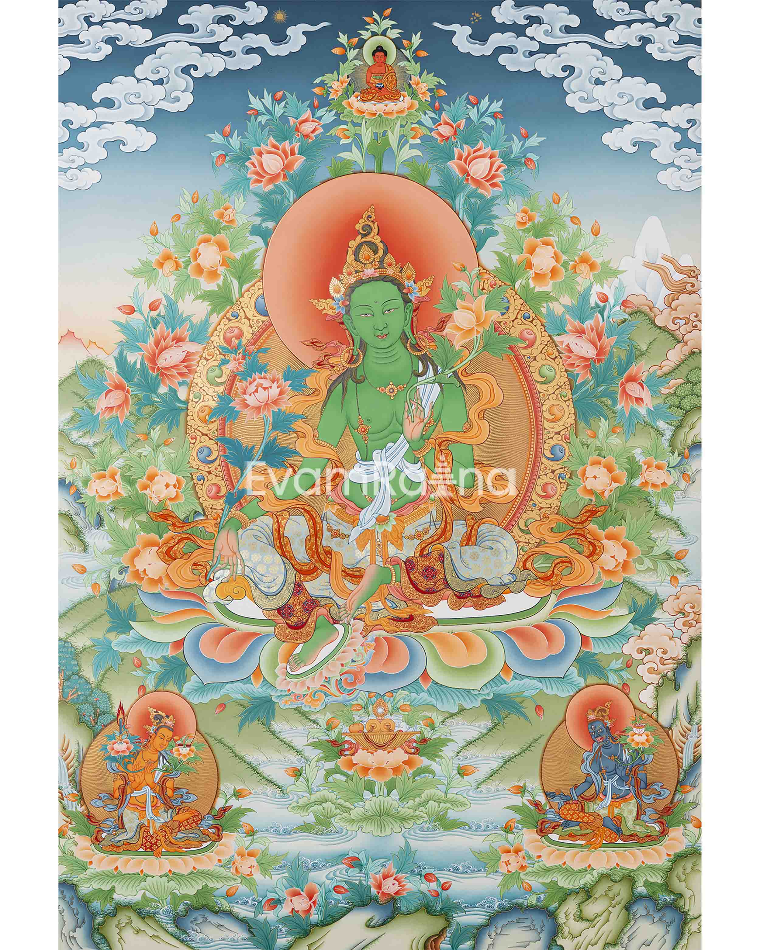 Green Tara Thangka Digital Prints