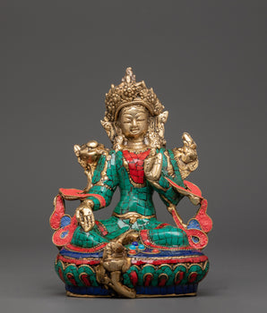 Green Tara Brass Handmade Statue | Tibetan Goddess Art