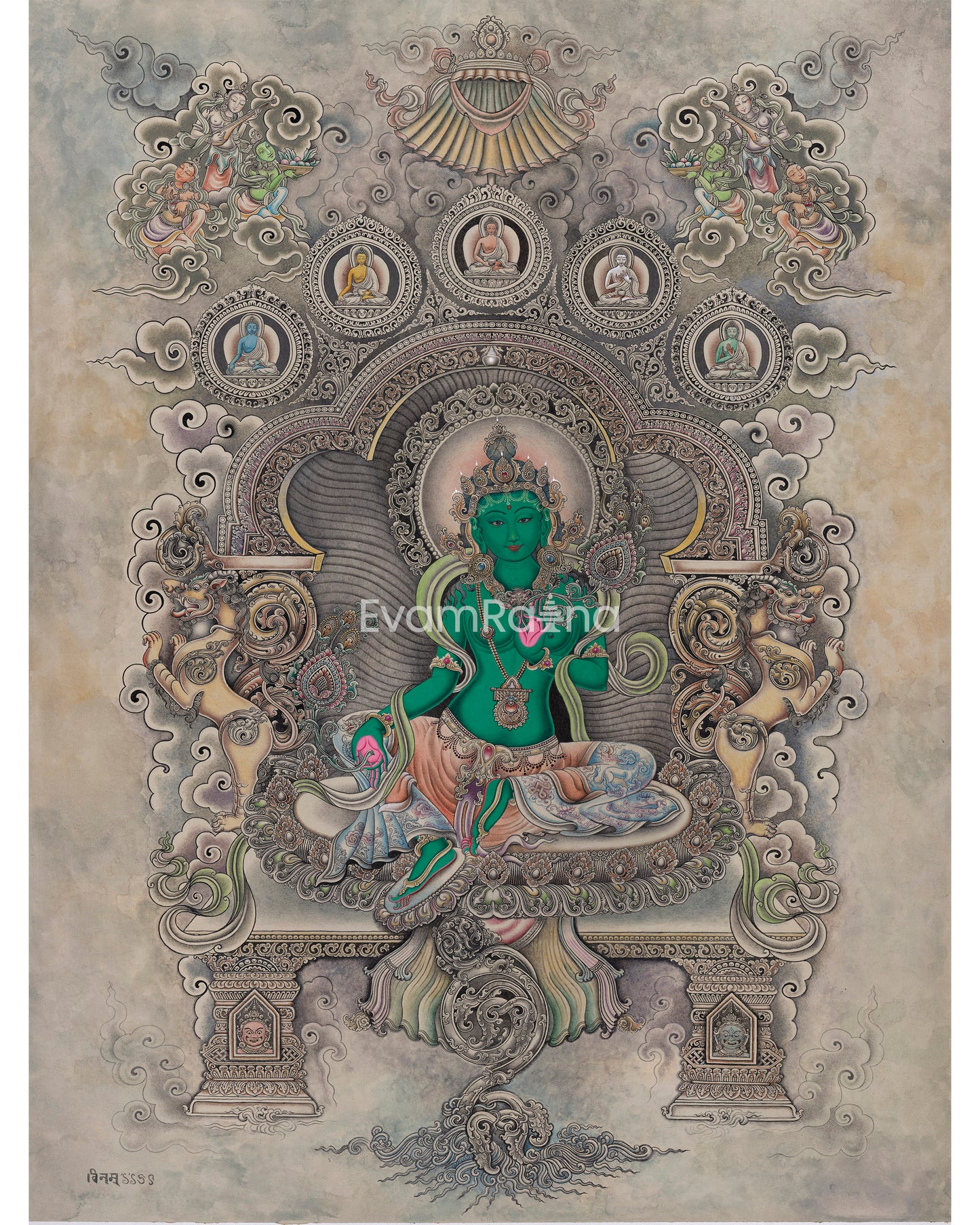 Embrace The Blessing With Green Tara Canvas Print 