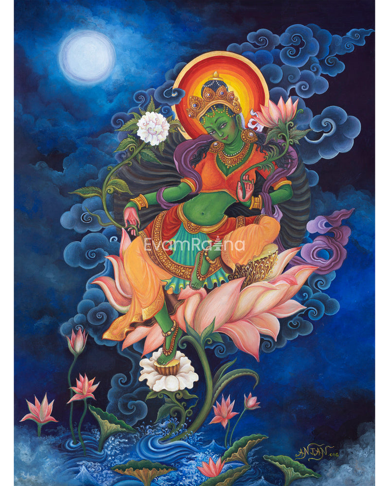 Green Tara The Female Buddha Digital Pauba Print 