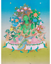 Green Tara Thangka Art | Karma Gadri Style Painting | Himalayan Wall Decor