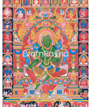Green Tara Thangka Print | Himalayan Wall Decor | Goddess Of Compassion