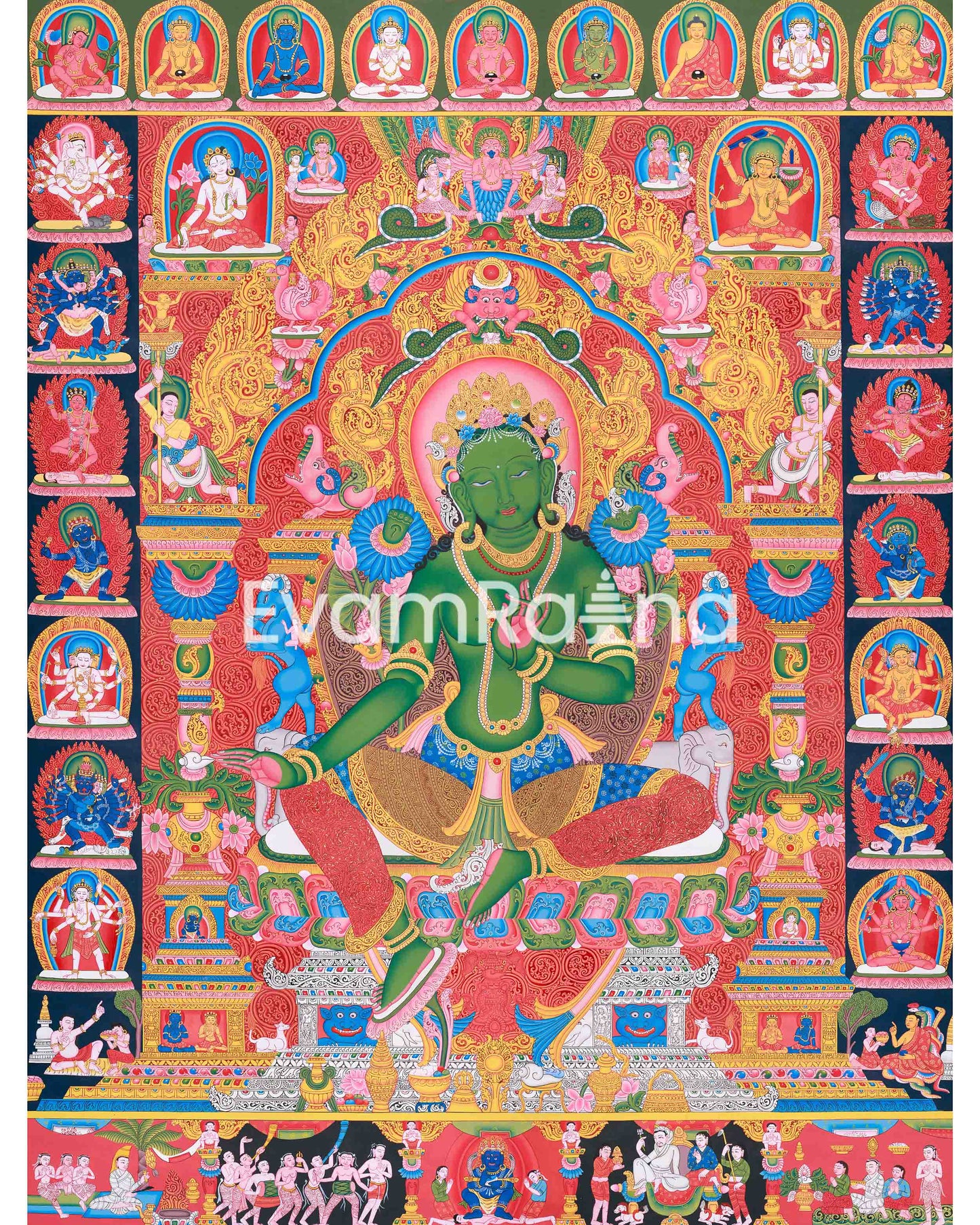 Green Tara Thangka Print | Himalayan Wall Decor | Goddess Of Compassion