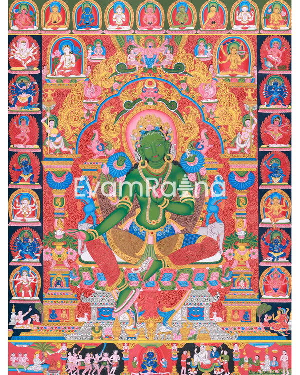 Green Tara Thangka Print | Himalayan Wall Decor | Goddess Of Compassion