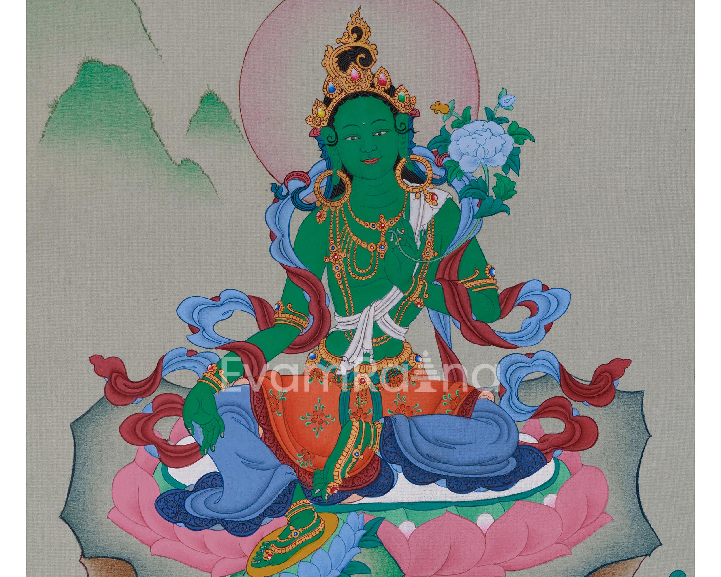 Hand-Painted Tibetan Arya Tara | Embodiment of Compassion and Swift Protection