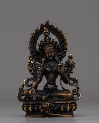 Oxidized Copper Green Tara Statue