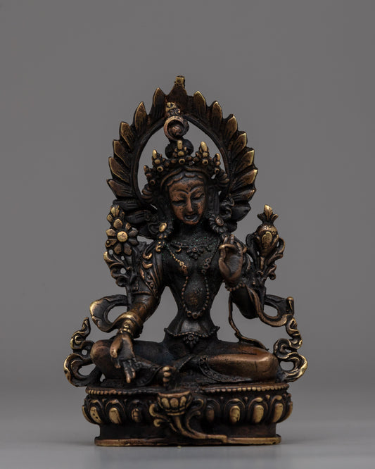 Oxidized Copper Green Tara Statue