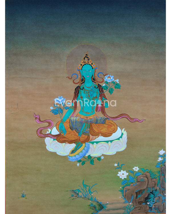 Green Tara Thangka For Meditation | Mother Tara Goddess | Buddhist Wall Decors