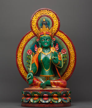 Green Tara Wooden Statue
