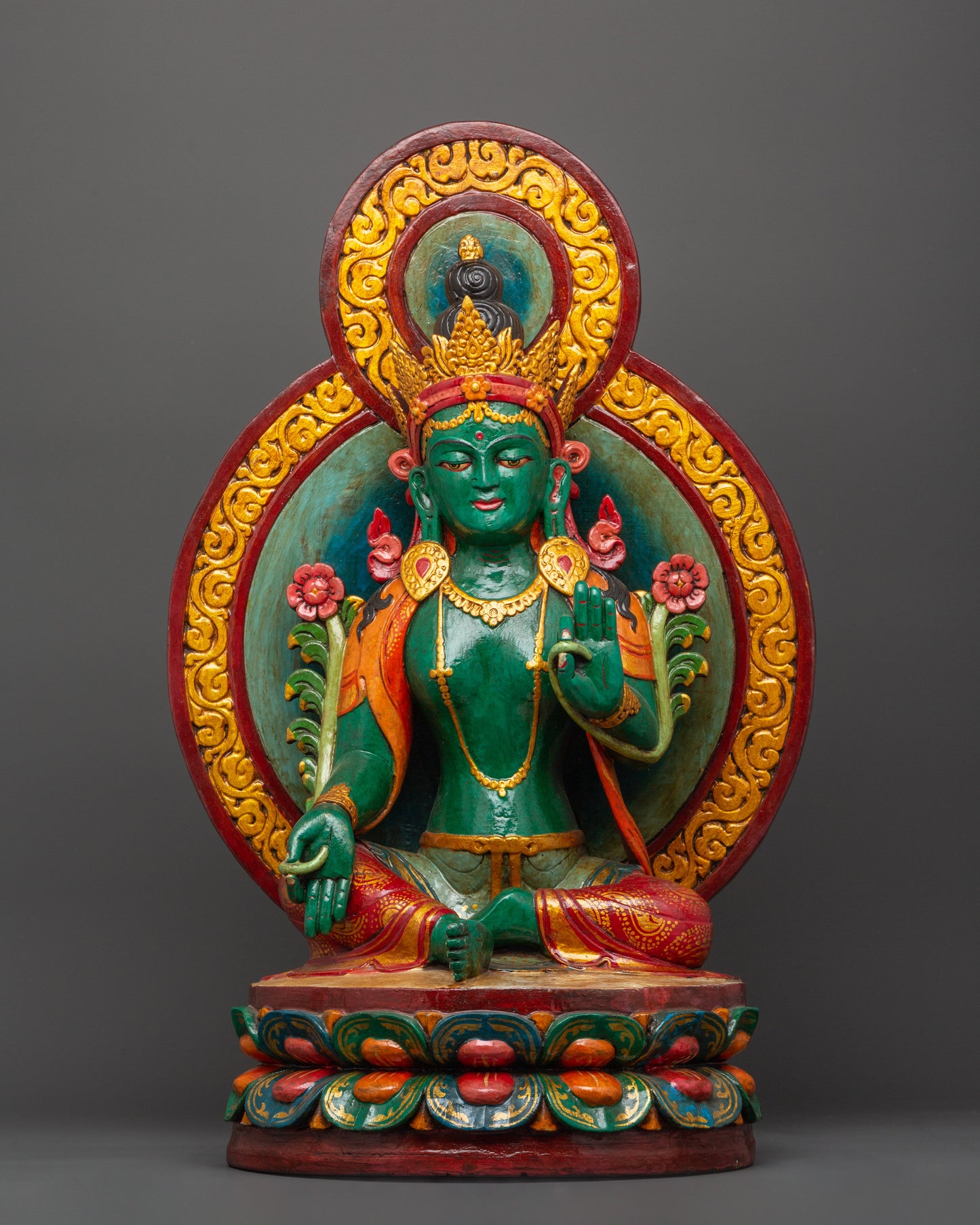 Green Tara Wooden Statue