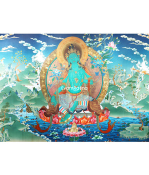 Green Tara Thangka, Tibetan Tara, Quality Canvas Print