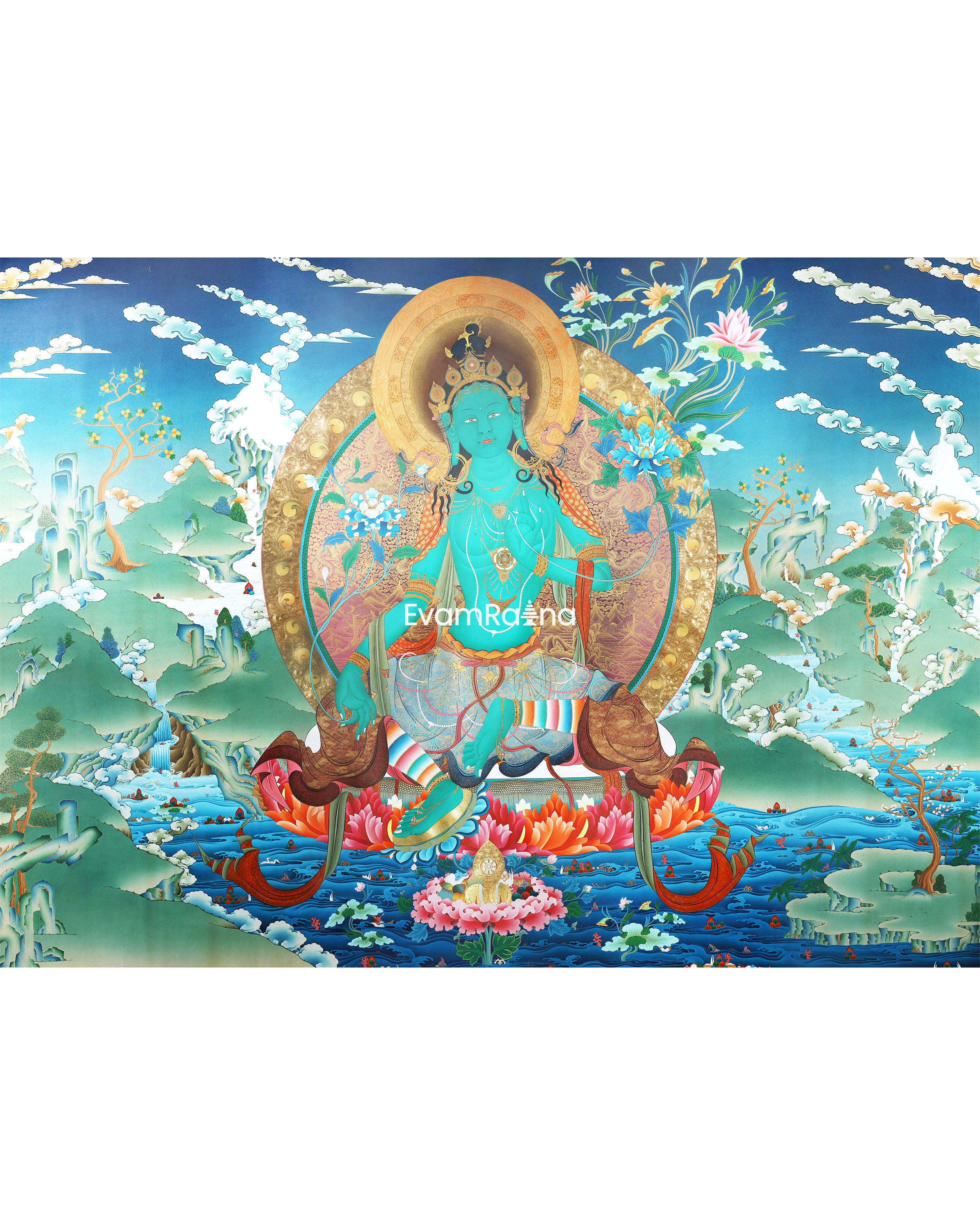 Green Tara Thangka, Tibetan Tara, Quality Canvas Print