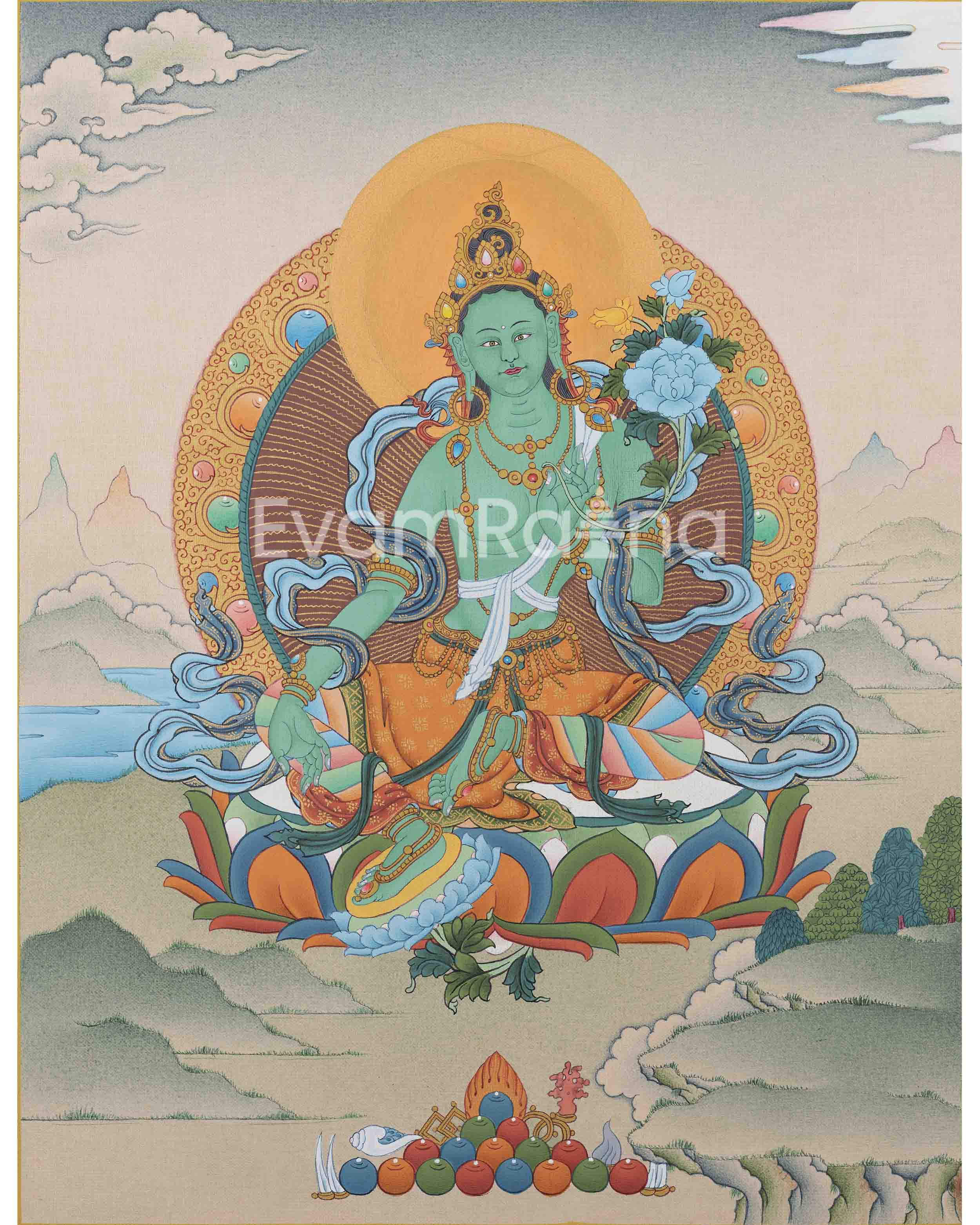 Goddess Green Tara Thangka | Artwork for Spiritual Connection | Wall Decors