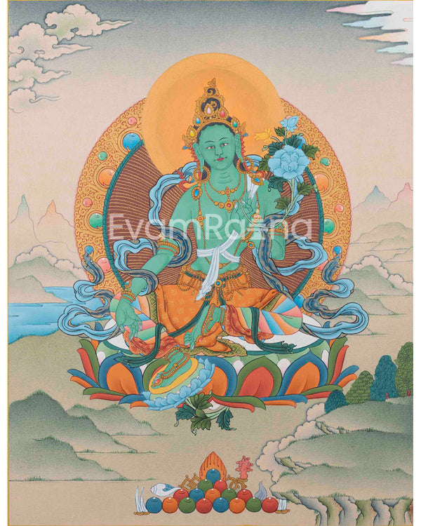 Goddess Green Tara Thangka | Artwork for Spiritual Connection | Wall Decors