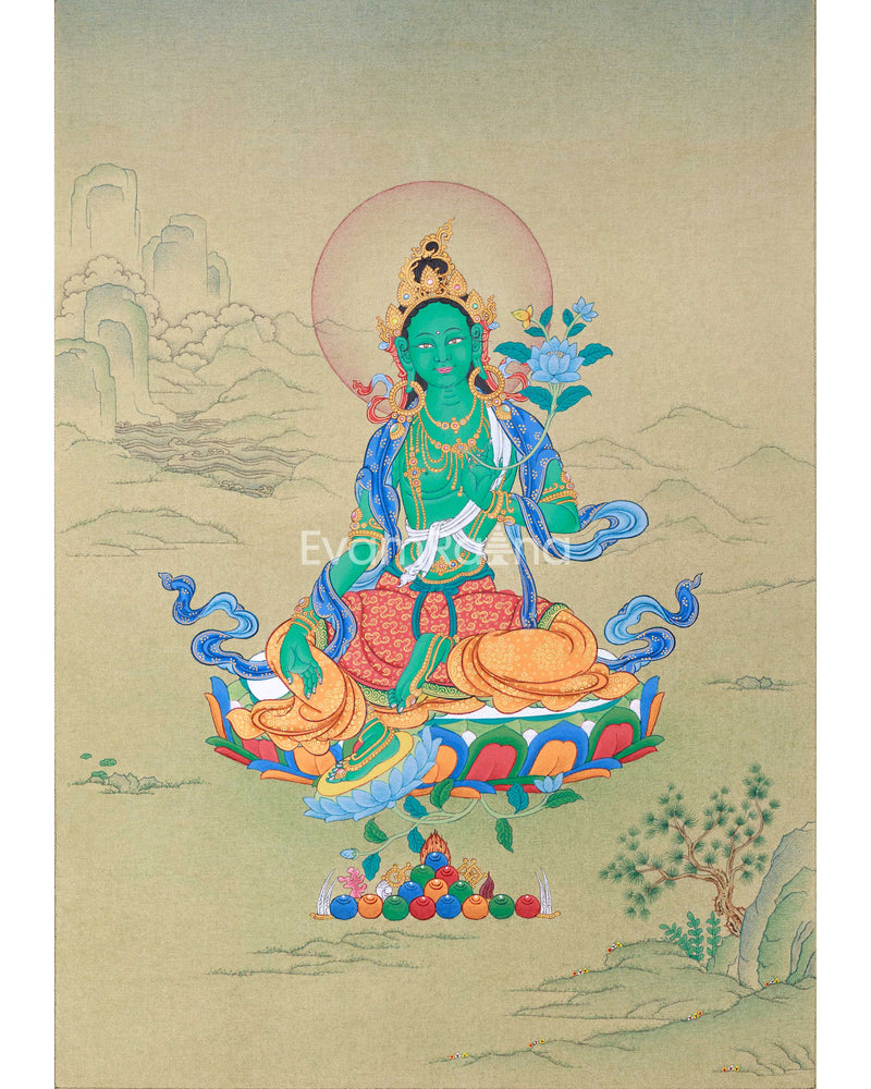 Green Tara Thangka's Peaceful Aura