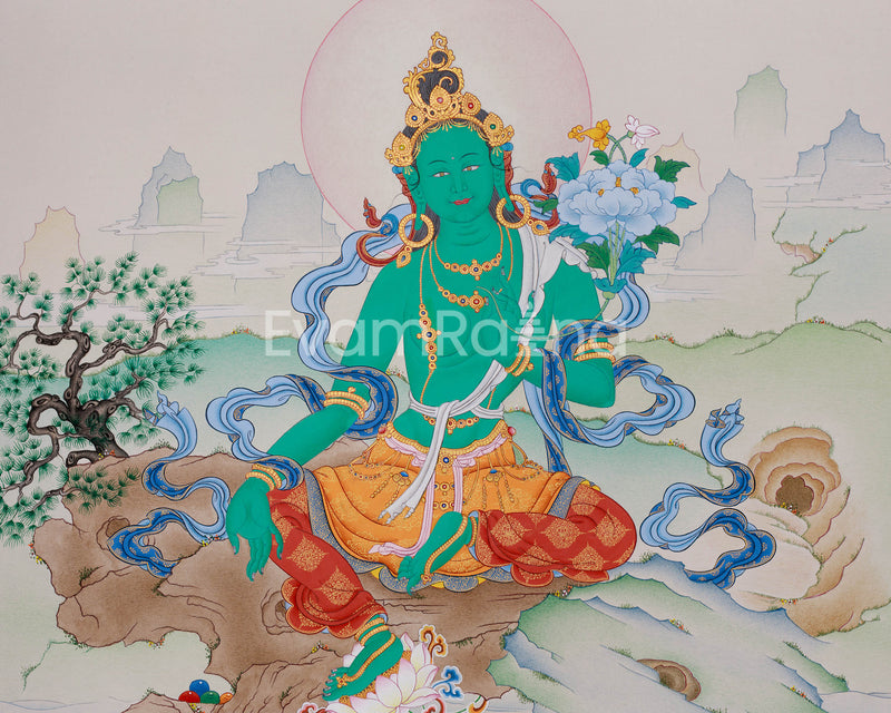 Supreme Mother Green Tara Thangka | Elegant Tibetan Artistry