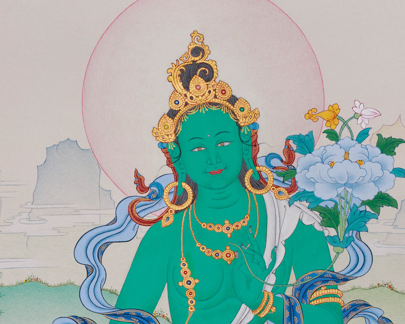 Supreme Mother Green Tara Thangka | Elegant Tibetan Artistry