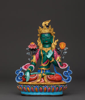 Himalayan Green Tara Sculpture | Handcrafted Copper Body with Acrylic Detailing