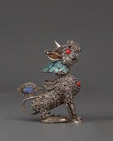 White Metal Guardian Lion Statue Set
