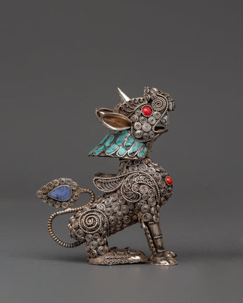 White Metal Guardian Lion Statue Set