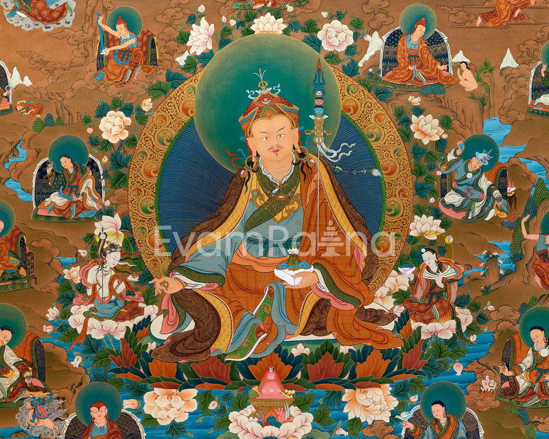 Guru Rinpoche Thangka, 25 disciples of Padmasambhava, High Quality Giclee Canvas Print, Digital Print, Thangka Print