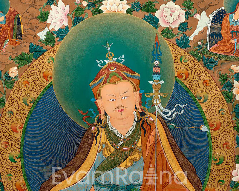 Guru Rinpoche Thangka, 25 disciples of Padmasambhava, High Quality Giclee Canvas Print, Digital Print, Thangka Print