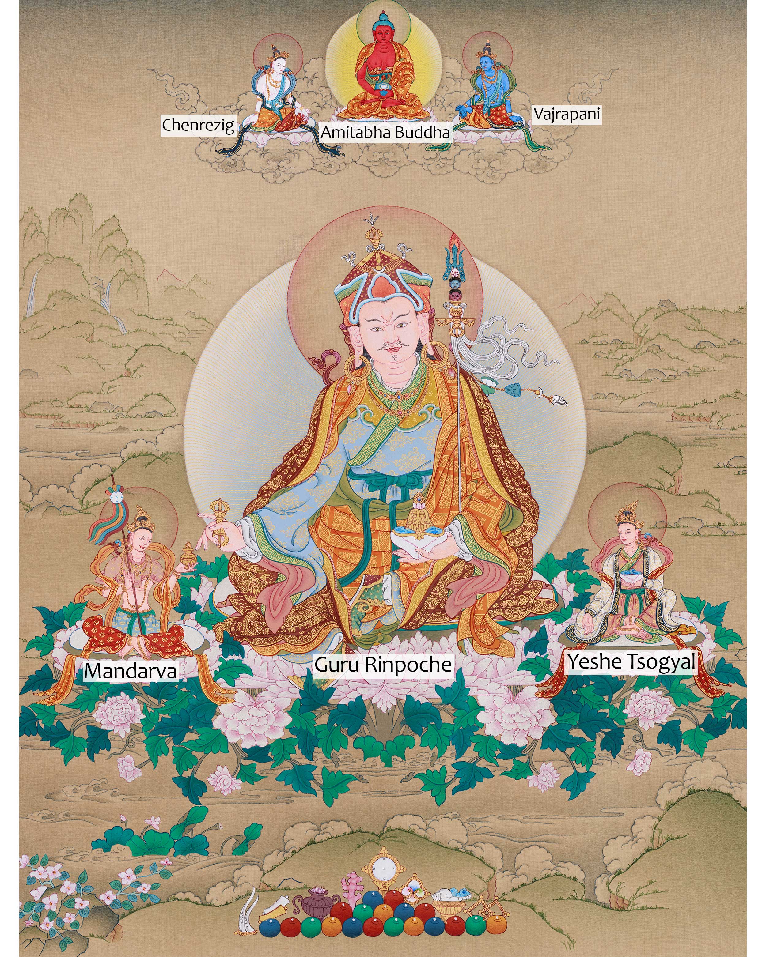 Handmade Spiritual Teacher Guru Rinpoche Thangka | Tantric Guide & Protector of the Dharma