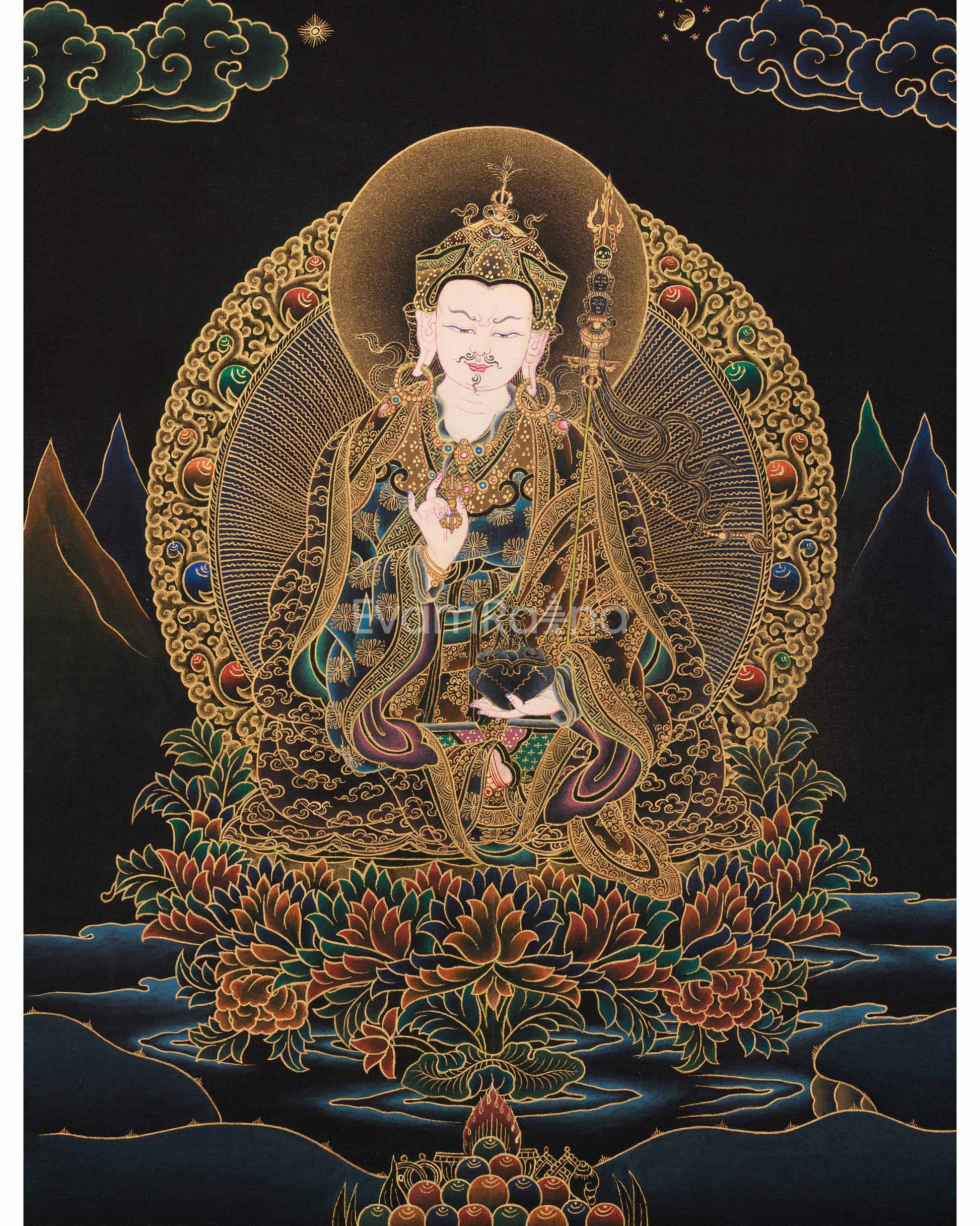 Traditional Peaceful Guru Rinpoche Thangka 